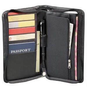 Leeds Black Genuine Leather Zip Around Travel Organizer Wallet